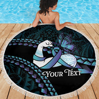Personalised Polynesia Suicide Prevention Month Beach Blanket Brave Strong Butterfly Teal Purple Ribbon LT14 - Polynesian Pride