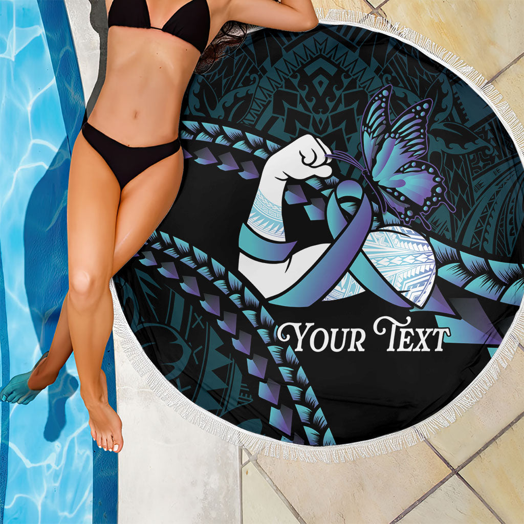 Personalised Polynesia Suicide Prevention Month Beach Blanket Brave Strong Butterfly Teal Purple Ribbon LT14 - Polynesian Pride