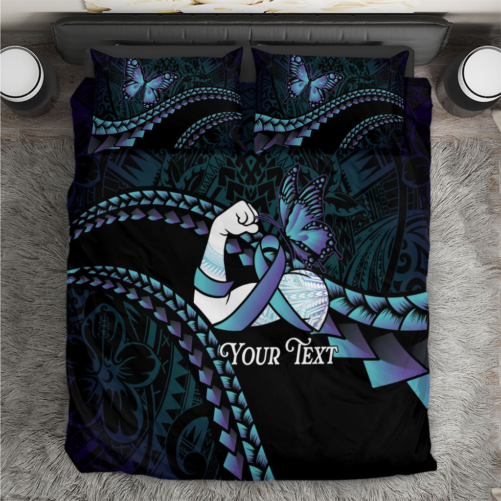 Personalised Polynesia Suicide Prevention Month Bedding Set Brave Strong Butterfly Teal Purple Ribbon LT14 Purple - Polynesian Pride
