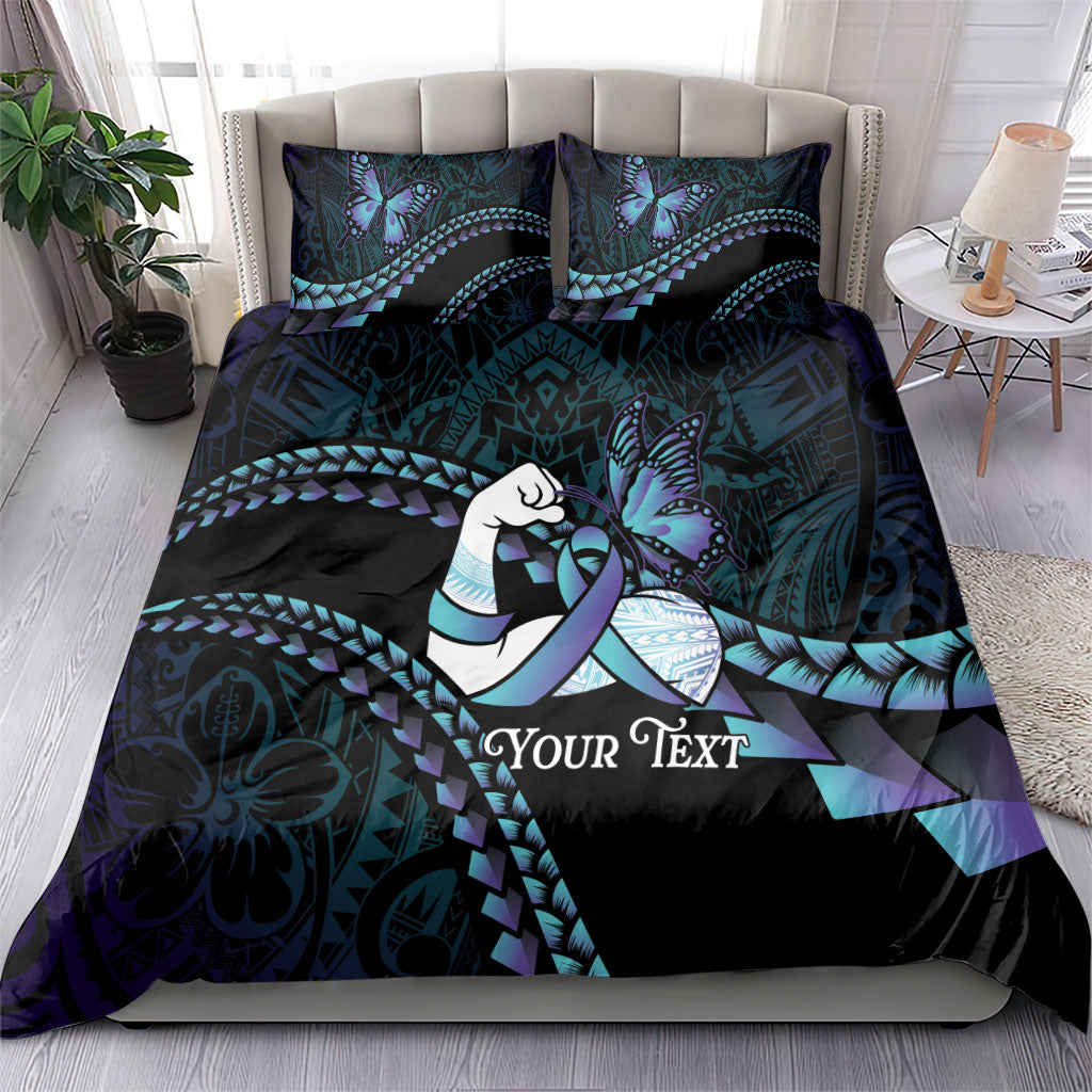Personalised Polynesia Suicide Prevention Month Bedding Set Brave Strong Butterfly Teal Purple Ribbon LT14 - Polynesian Pride