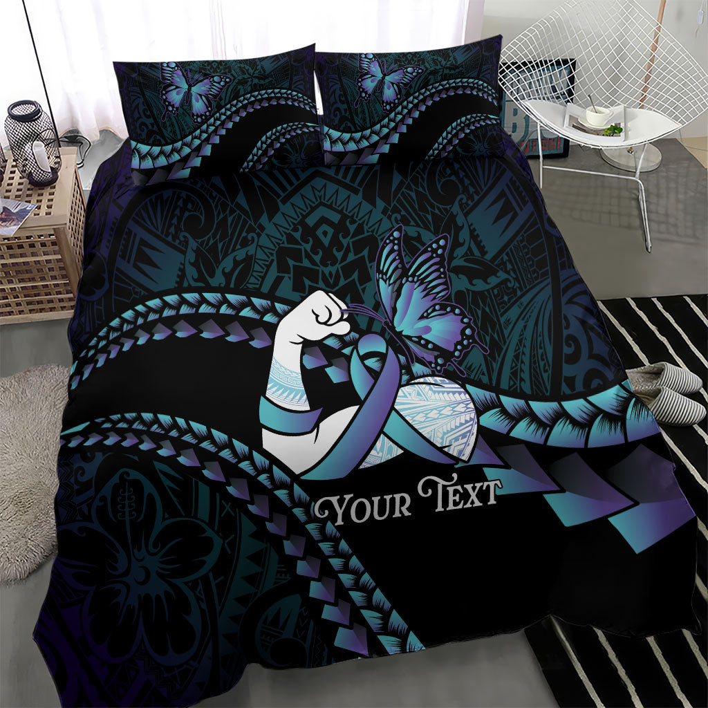Personalised Polynesia Suicide Prevention Month Bedding Set Brave Strong Butterfly Teal Purple Ribbon LT14 - Polynesian Pride