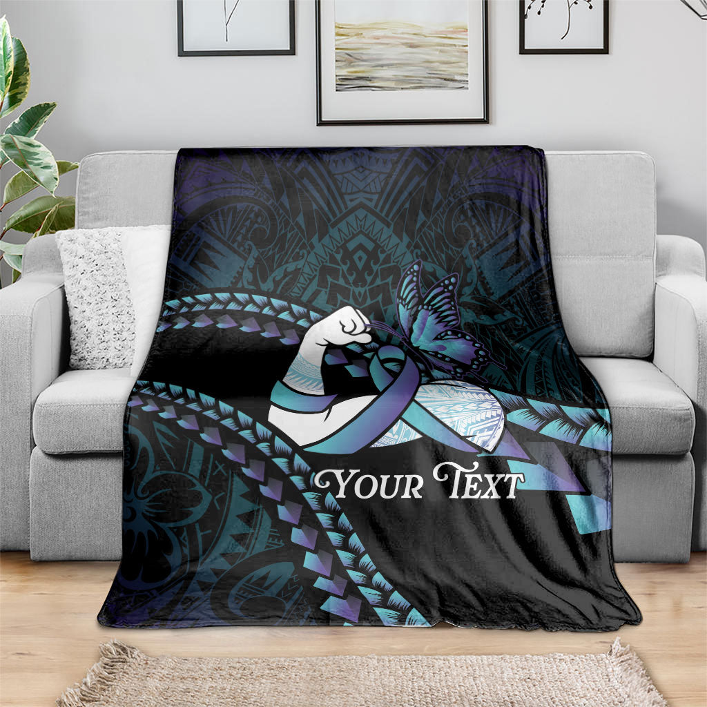 Personalised Polynesia Suicide Prevention Month Blanket Brave Strong Butterfly Teal Purple Ribbon LT14 - Polynesian Pride