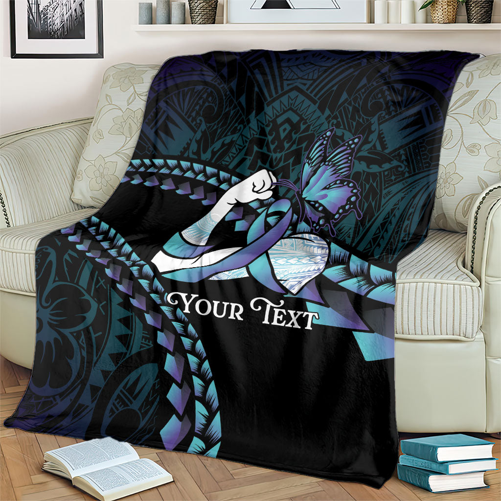 Personalised Polynesia Suicide Prevention Month Blanket Brave Strong Butterfly Teal Purple Ribbon LT14 - Polynesian Pride