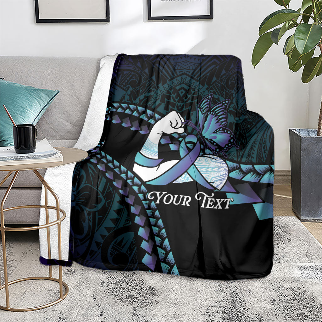 Personalised Polynesia Suicide Prevention Month Blanket Brave Strong Butterfly Teal Purple Ribbon LT14 - Polynesian Pride