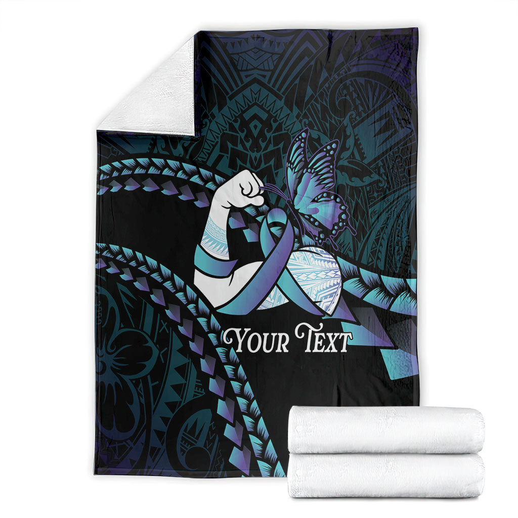 Personalised Polynesia Suicide Prevention Month Blanket Brave Strong Butterfly Teal Purple Ribbon LT14 - Polynesian Pride