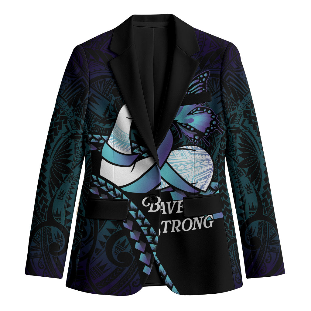 Personalised Polynesia Suicide Prevention Month Blazer Brave Strong Butterfly Teal Purple Ribbon LT14 Unisex Purple - Polynesian Pride