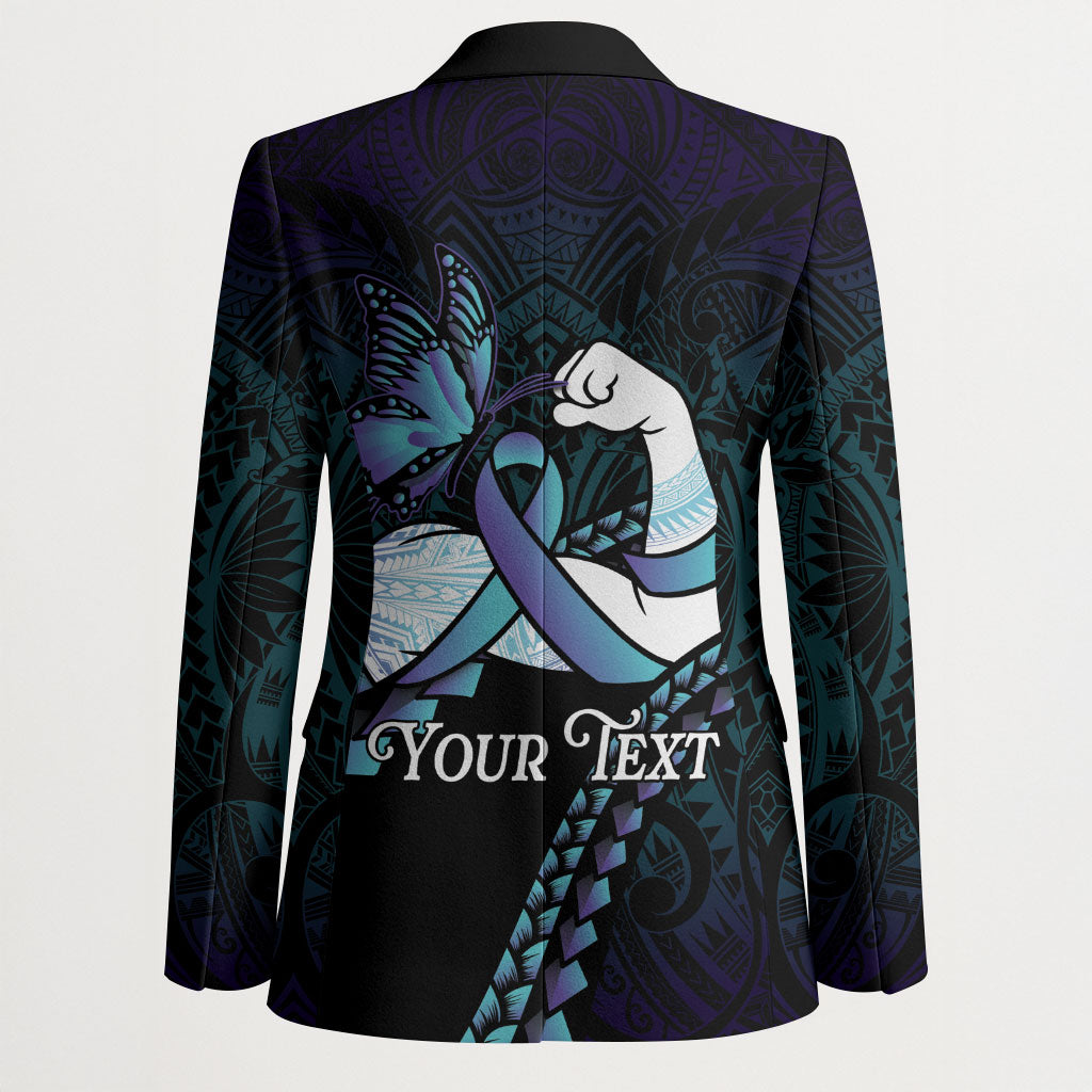 Personalised Polynesia Suicide Prevention Month Blazer Brave Strong Butterfly Teal Purple Ribbon LT14 - Polynesian Pride