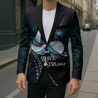 Personalised Polynesia Suicide Prevention Month Blazer Brave Strong Butterfly Teal Purple Ribbon LT14 - Polynesian Pride