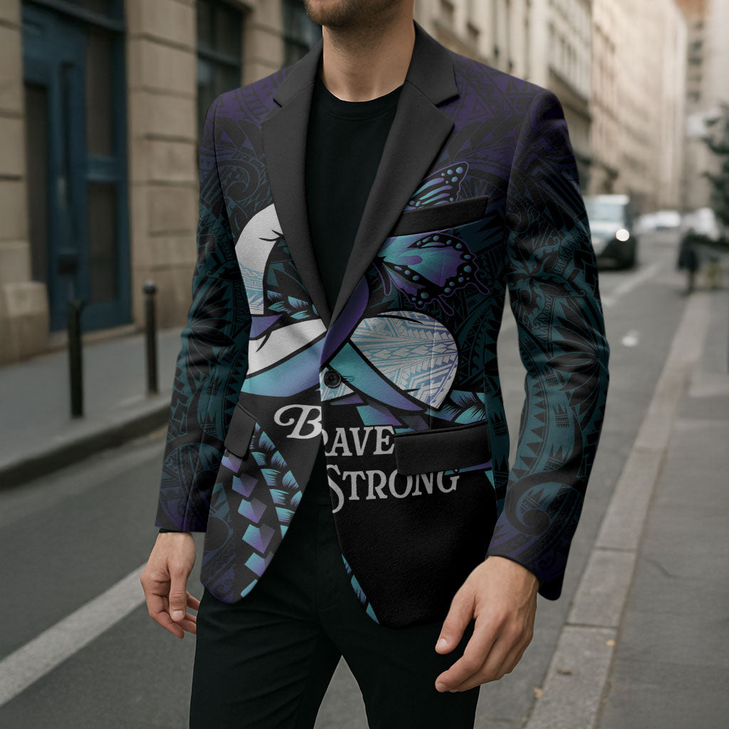 Personalised Polynesia Suicide Prevention Month Blazer Brave Strong Butterfly Teal Purple Ribbon LT14 - Polynesian Pride
