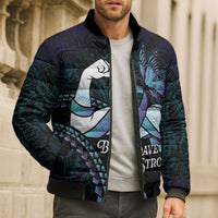Personalised Polynesia Suicide Prevention Month Bomber Puffer Jacket Brave Strong Butterfly Teal Purple Ribbon