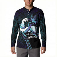 Personalised Polynesia Suicide Prevention Month Button Sweatshirt Brave Strong Butterfly Teal Purple Ribbon LT14 - Polynesian Pride