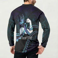 Personalised Polynesia Suicide Prevention Month Button Sweatshirt Brave Strong Butterfly Teal Purple Ribbon LT14 - Polynesian Pride