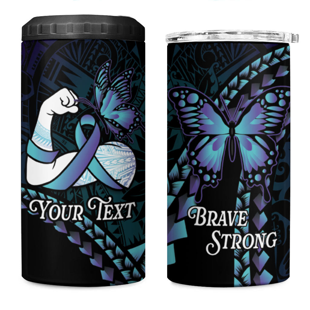 Personalised Polynesia Suicide Prevention Month 4 in 1 Can Cooler Tumbler Brave Strong Butterfly Teal Purple Ribbon LT14 One Size: 16 oz Purple - Polynesian Pride