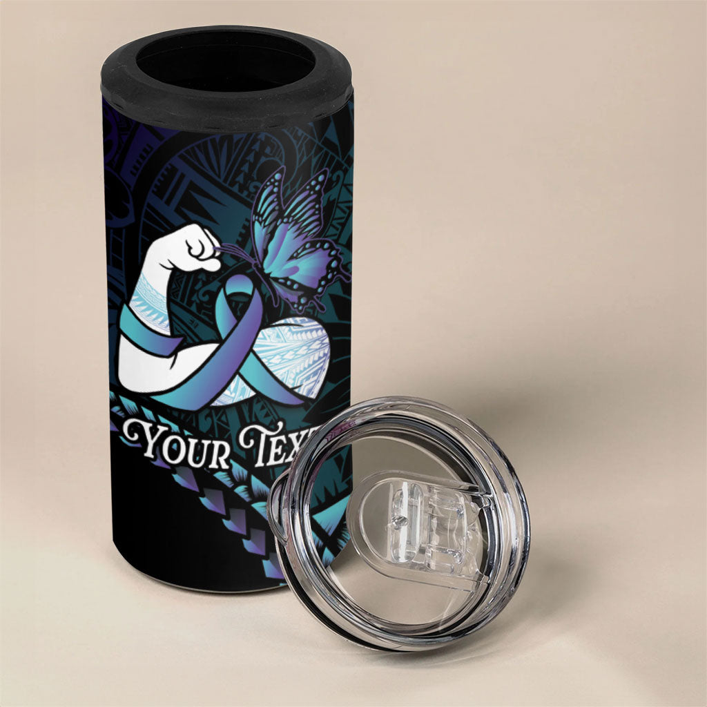 Personalised Polynesia Suicide Prevention Month 4 in 1 Can Cooler Tumbler Brave Strong Butterfly Teal Purple Ribbon LT14 - Polynesian Pride