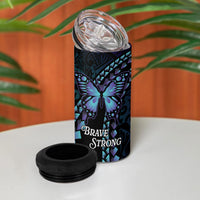 Personalised Polynesia Suicide Prevention Month 4 in 1 Can Cooler Tumbler Brave Strong Butterfly Teal Purple Ribbon LT14 - Polynesian Pride