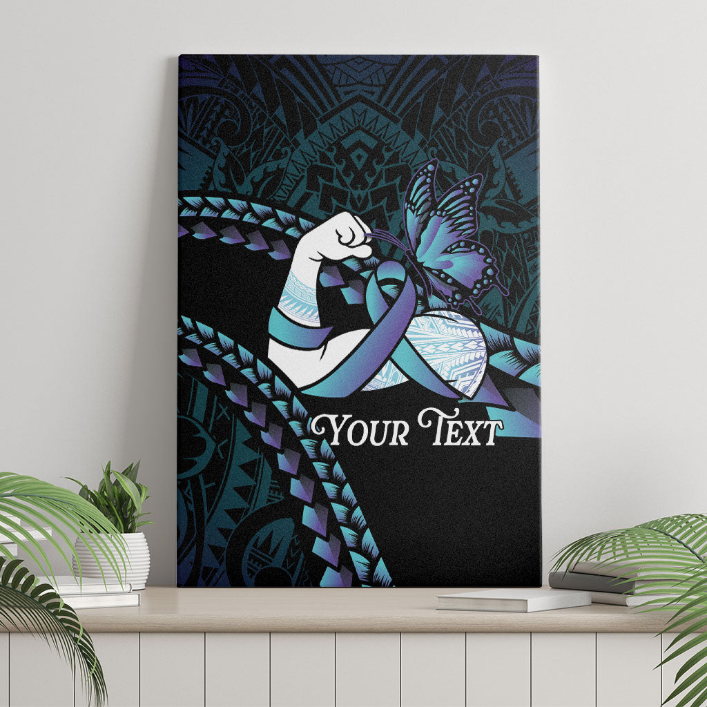 Personalised Polynesia Suicide Prevention Month Canvas Wall Art Brave Strong Butterfly Teal Purple Ribbon LT14 - Polynesian Pride