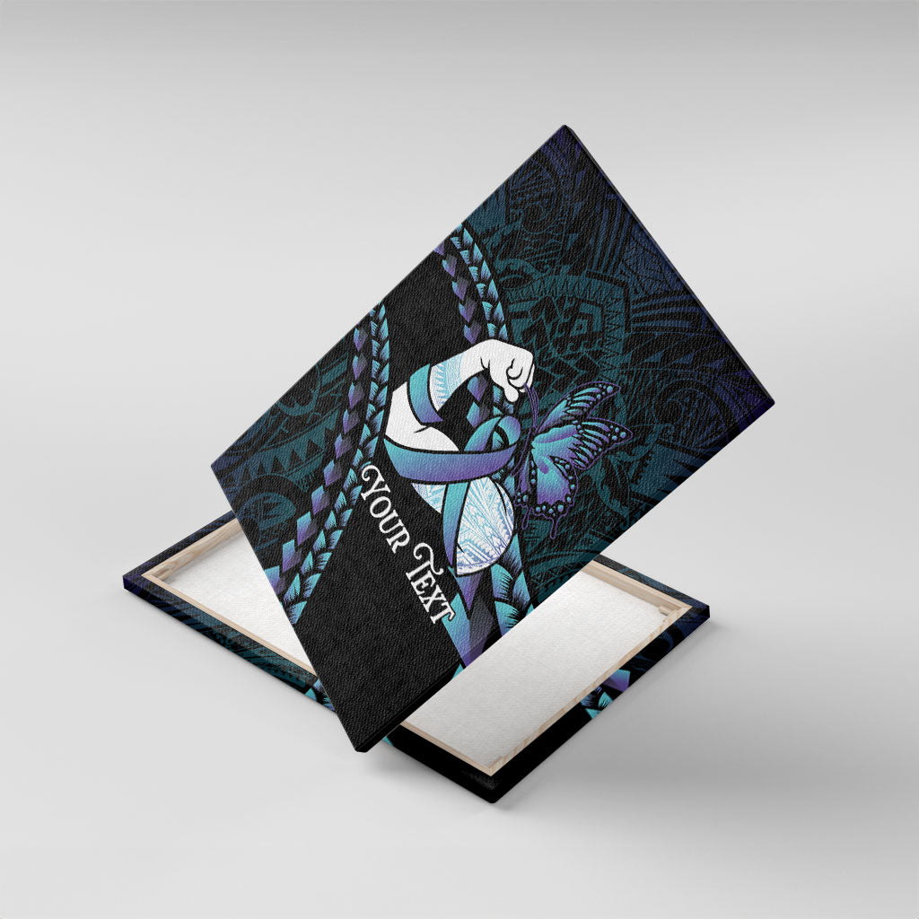 Personalised Polynesia Suicide Prevention Month Canvas Wall Art Brave Strong Butterfly Teal Purple Ribbon LT14 With Frame Purple - Polynesian Pride