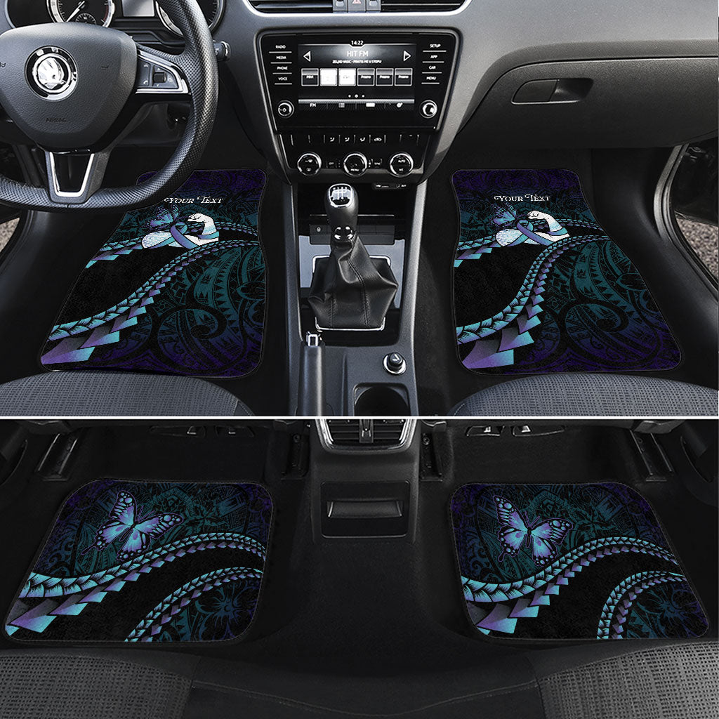 Personalised Polynesia Suicide Prevention Month Car Mats Brave Strong Butterfly Teal Purple Ribbon LT14 Set 4pcs Purple - Polynesian Pride