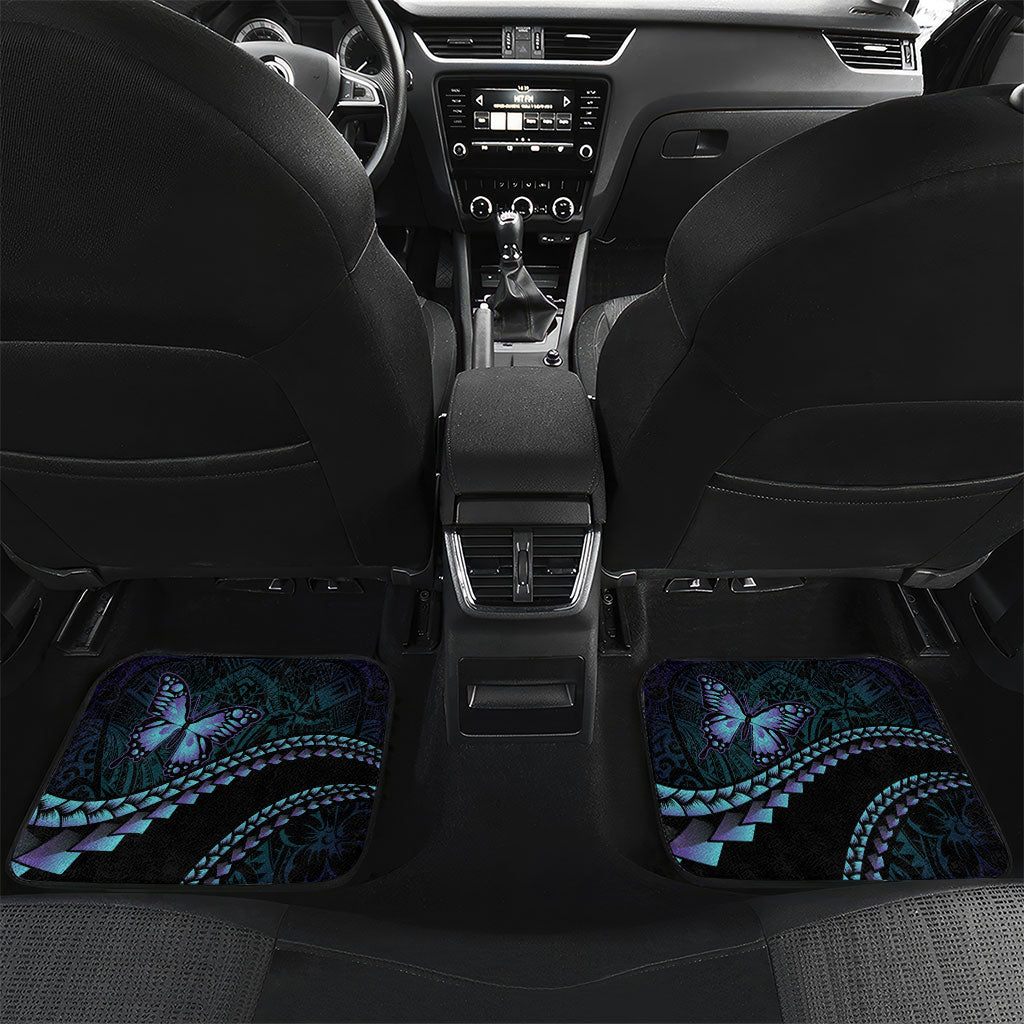 Personalised Polynesia Suicide Prevention Month Car Mats Brave Strong Butterfly Teal Purple Ribbon LT14 Set 2pcs - Back Purple - Polynesian Pride