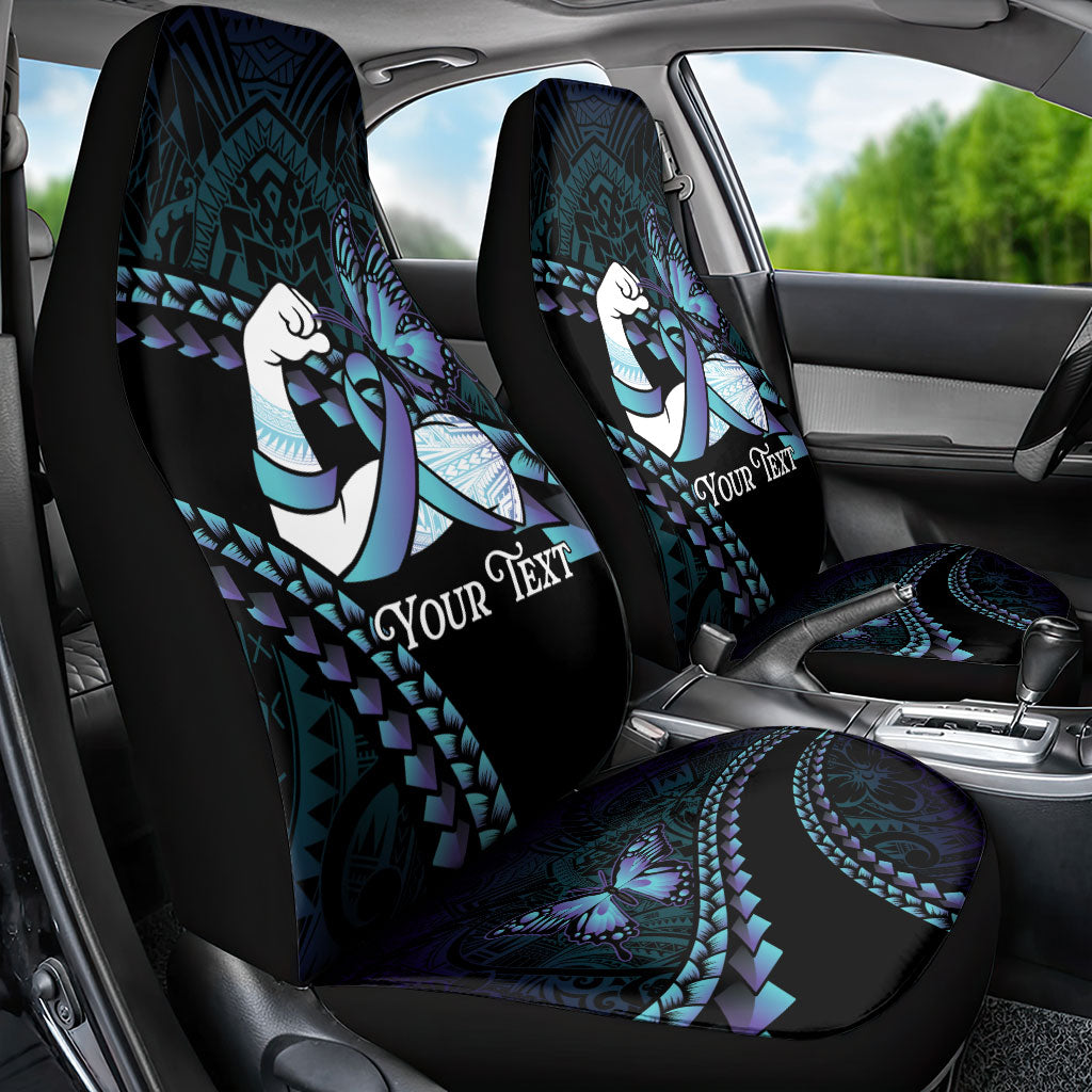 Personalised Polynesia Suicide Prevention Month Car Seat Cover Brave Strong Butterfly Teal Purple Ribbon LT14 - Polynesian Pride