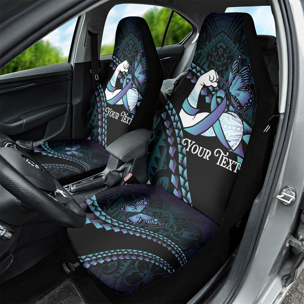 Personalised Polynesia Suicide Prevention Month Car Seat Cover Brave Strong Butterfly Teal Purple Ribbon LT14 - Polynesian Pride