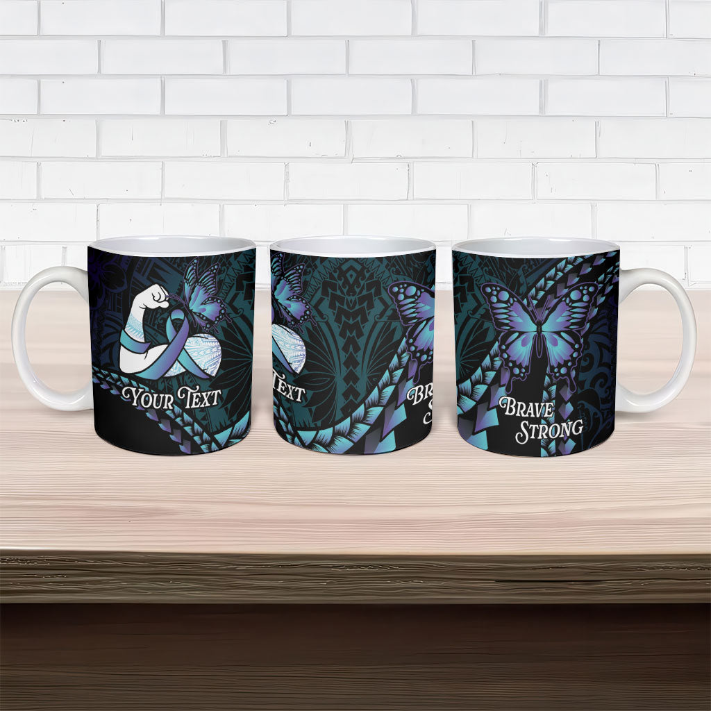 Personalised Polynesia Suicide Prevention Month Ceramic Mug Brave Strong Butterfly Teal Purple Ribbon LT14 - Polynesian Pride