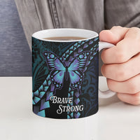 Personalised Polynesia Suicide Prevention Month Ceramic Mug Brave Strong Butterfly Teal Purple Ribbon LT14 - Polynesian Pride