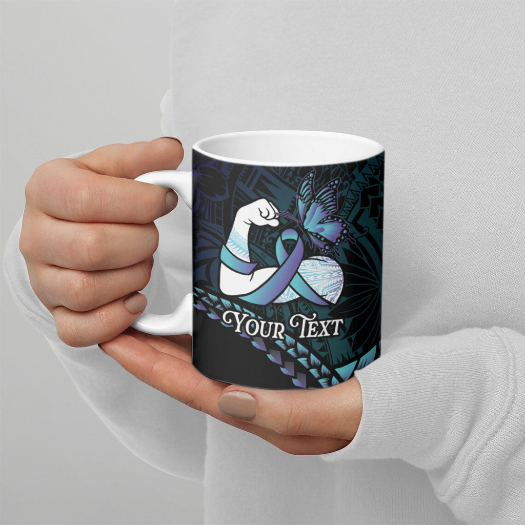 Personalised Polynesia Suicide Prevention Month Ceramic Mug Brave Strong Butterfly Teal Purple Ribbon LT14 - Polynesian Pride