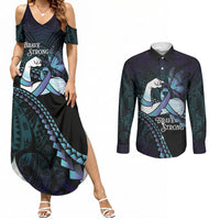 Personalised Polynesia Suicide Prevention Month Couples Matching Summer Maxi Dress and Long Sleeve Button Shirt Brave Strong Butterfly Teal Purple Ribbon LT14 Purple - Polynesian Pride