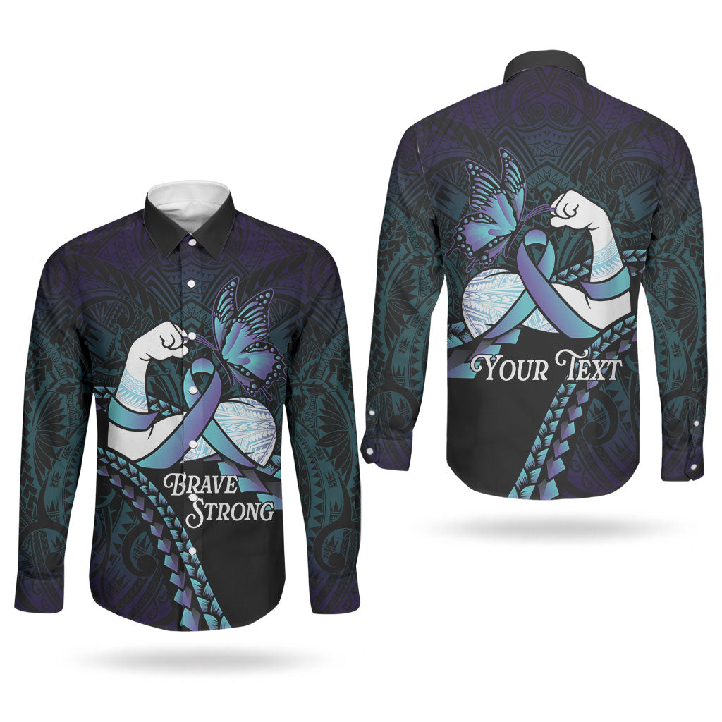 Personalised Polynesia Suicide Prevention Month Couples Matching Summer Maxi Dress and Long Sleeve Button Shirt Brave Strong Butterfly Teal Purple Ribbon LT14 - Polynesian Pride