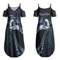 Personalised Polynesia Suicide Prevention Month Couples Matching Summer Maxi Dress and Long Sleeve Button Shirt Brave Strong Butterfly Teal Purple Ribbon LT14 - Polynesian Pride