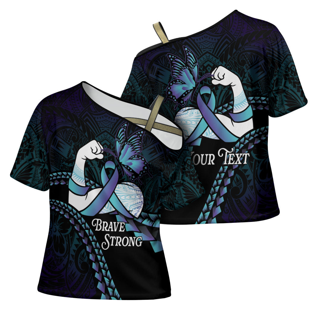 Personalised Polynesia Suicide Prevention Month Cross Shoulder Shirt Brave Strong Butterfly Teal Purple Ribbon LT14 - Polynesian Pride