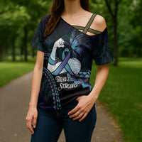 Personalised Polynesia Suicide Prevention Month Cross Shoulder Shirt Brave Strong Butterfly Teal Purple Ribbon LT14 - Polynesian Pride
