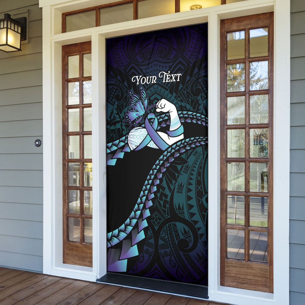 Personalised Polynesia Suicide Prevention Month Door Cover Brave Strong Butterfly Teal Purple Ribbon LT14 - Polynesian Pride