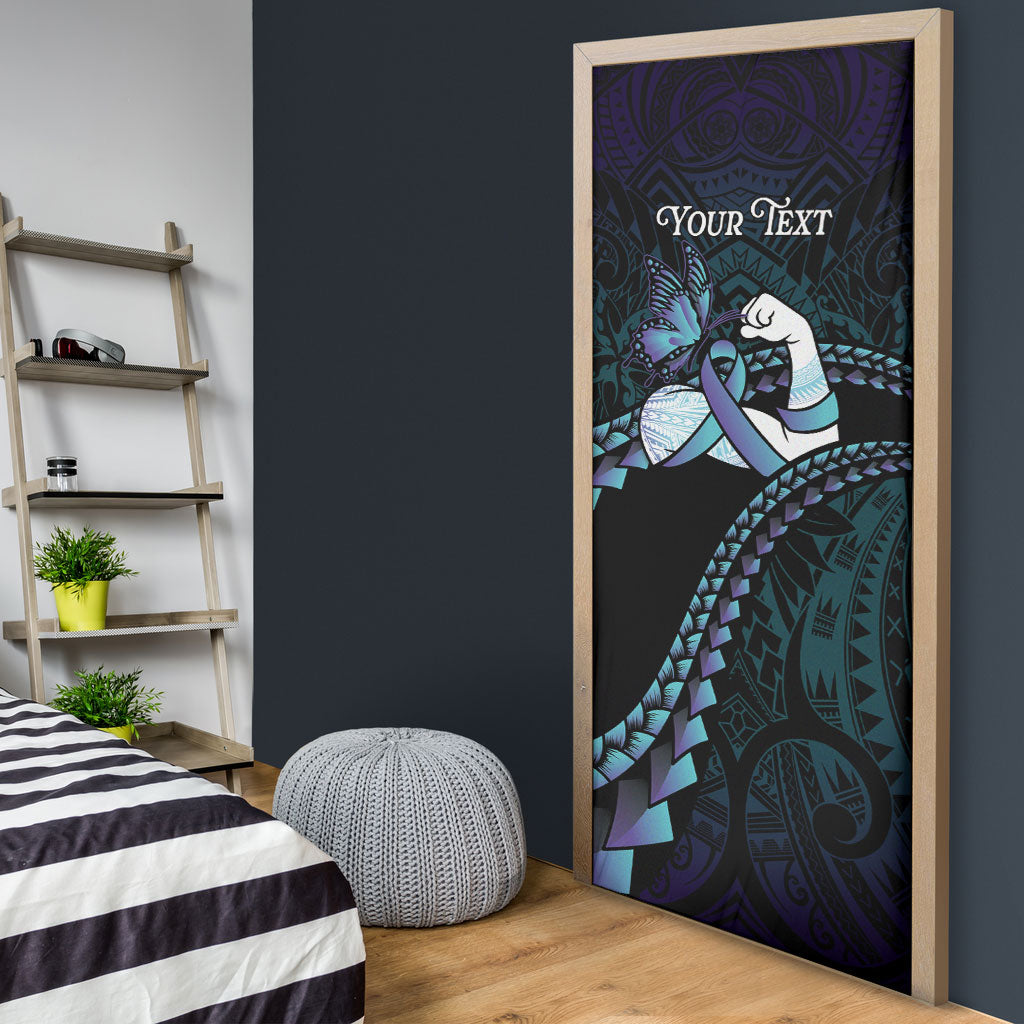 Personalised Polynesia Suicide Prevention Month Door Cover Brave Strong Butterfly Teal Purple Ribbon LT14 - Polynesian Pride