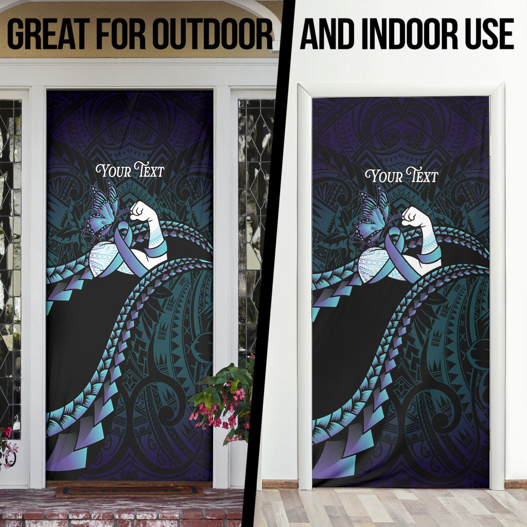 Personalised Polynesia Suicide Prevention Month Door Cover Brave Strong Butterfly Teal Purple Ribbon LT14 - Polynesian Pride