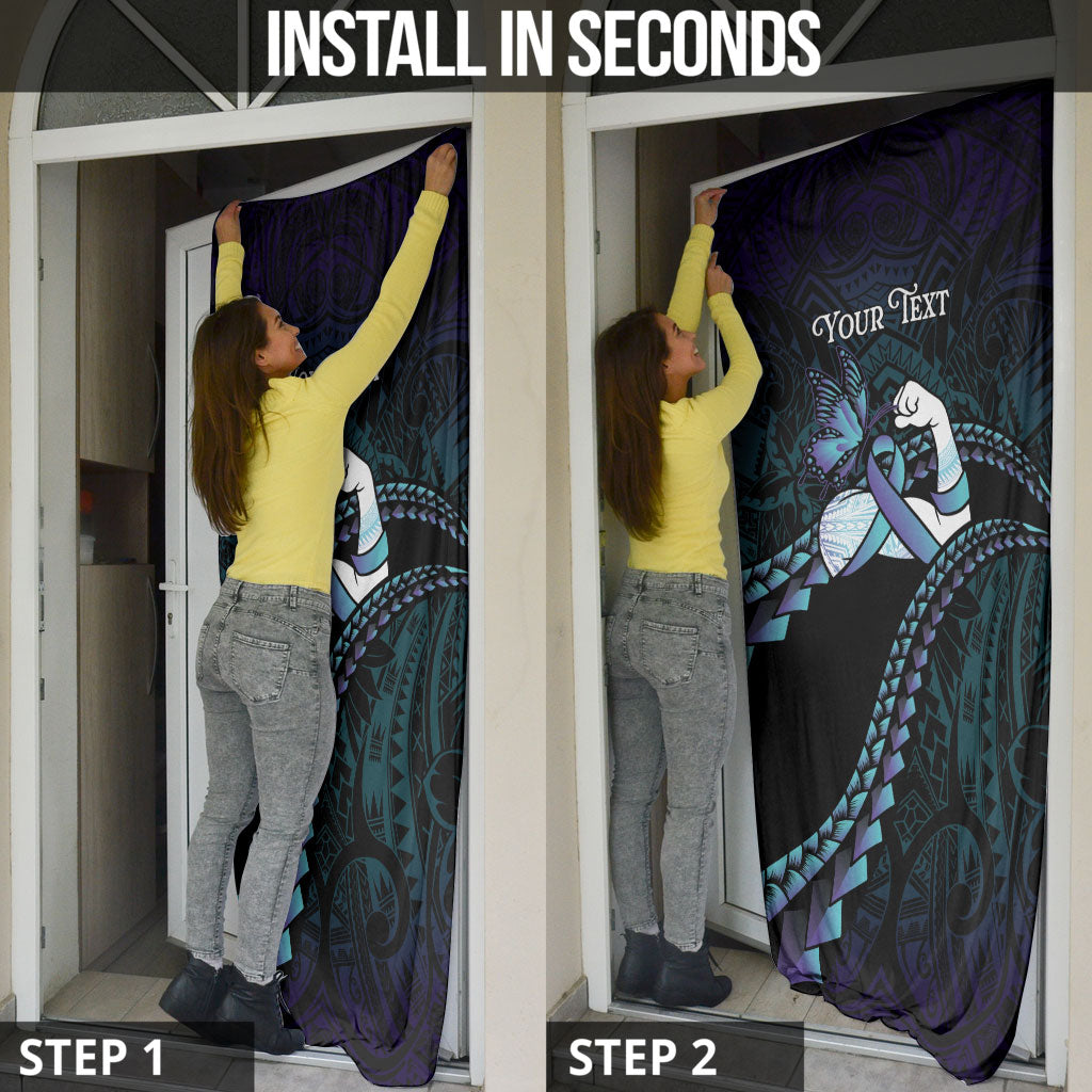 Personalised Polynesia Suicide Prevention Month Door Cover Brave Strong Butterfly Teal Purple Ribbon LT14 - Polynesian Pride