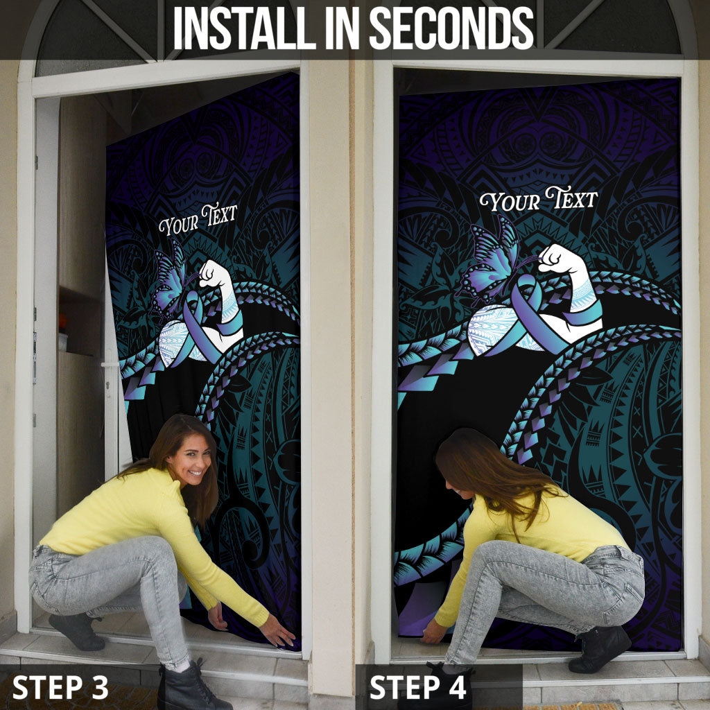 Personalised Polynesia Suicide Prevention Month Door Cover Brave Strong Butterfly Teal Purple Ribbon LT14 - Polynesian Pride