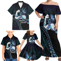 Personalised Polynesia Suicide Prevention Month Family Matching Off Shoulder Maxi Dress and Hawaiian Shirt Brave Strong Butterfly Teal Purple Ribbon LT14 - Polynesian Pride