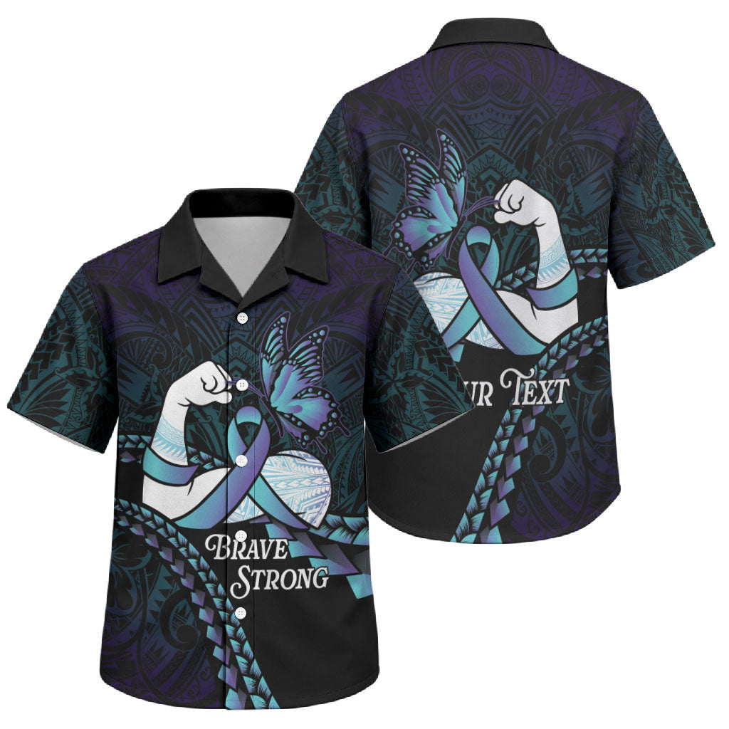 Personalised Polynesia Suicide Prevention Month Family Matching Off Shoulder Maxi Dress and Hawaiian Shirt Brave Strong Butterfly Teal Purple Ribbon LT14 Son's Shirt Purple - Polynesian Pride