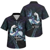 Personalised Polynesia Suicide Prevention Month Family Matching Off Shoulder Maxi Dress and Hawaiian Shirt Brave Strong Butterfly Teal Purple Ribbon LT14 Son's Shirt Purple - Polynesian Pride
