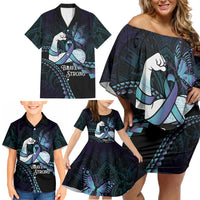 Personalised Polynesia Suicide Prevention Month Family Matching Off Shoulder Short Dress and Hawaiian Shirt Brave Strong Butterfly Teal Purple Ribbon LT14 - Polynesian Pride