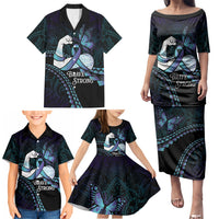 Personalised Polynesia Suicide Prevention Month Family Matching Puletasi and Hawaiian Shirt Brave Strong Butterfly Teal Purple Ribbon LT14 - Polynesian Pride