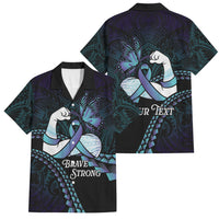 Personalised Polynesia Suicide Prevention Month Family Matching Short Sleeve Bodycon Dress and Hawaiian Shirt Brave Strong Butterfly Teal Purple Ribbon