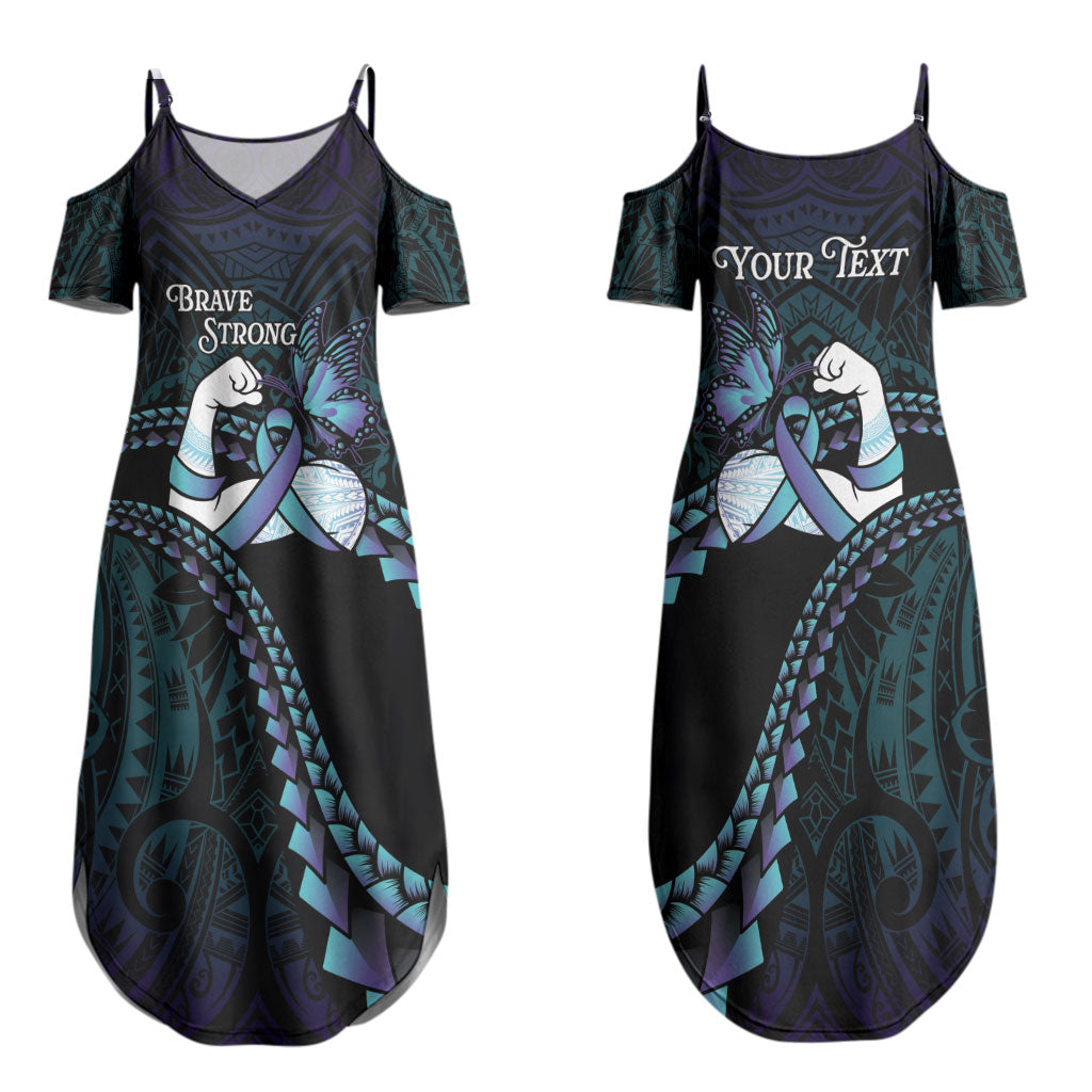 Personalised Polynesia Suicide Prevention Month Family Matching Summer Maxi Dress and Hawaiian Shirt Brave Strong Butterfly Teal Purple Ribbon LT14 Mom's Dress Purple - Polynesian Pride
