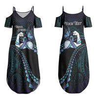 Personalised Polynesia Suicide Prevention Month Family Matching Summer Maxi Dress and Hawaiian Shirt Brave Strong Butterfly Teal Purple Ribbon LT14 Mom's Dress Purple - Polynesian Pride