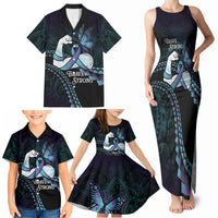 Personalised Polynesia Suicide Prevention Month Family Matching Tank Maxi Dress and Hawaiian Shirt Brave Strong Butterfly Teal Purple Ribbon LT14 - Polynesian Pride