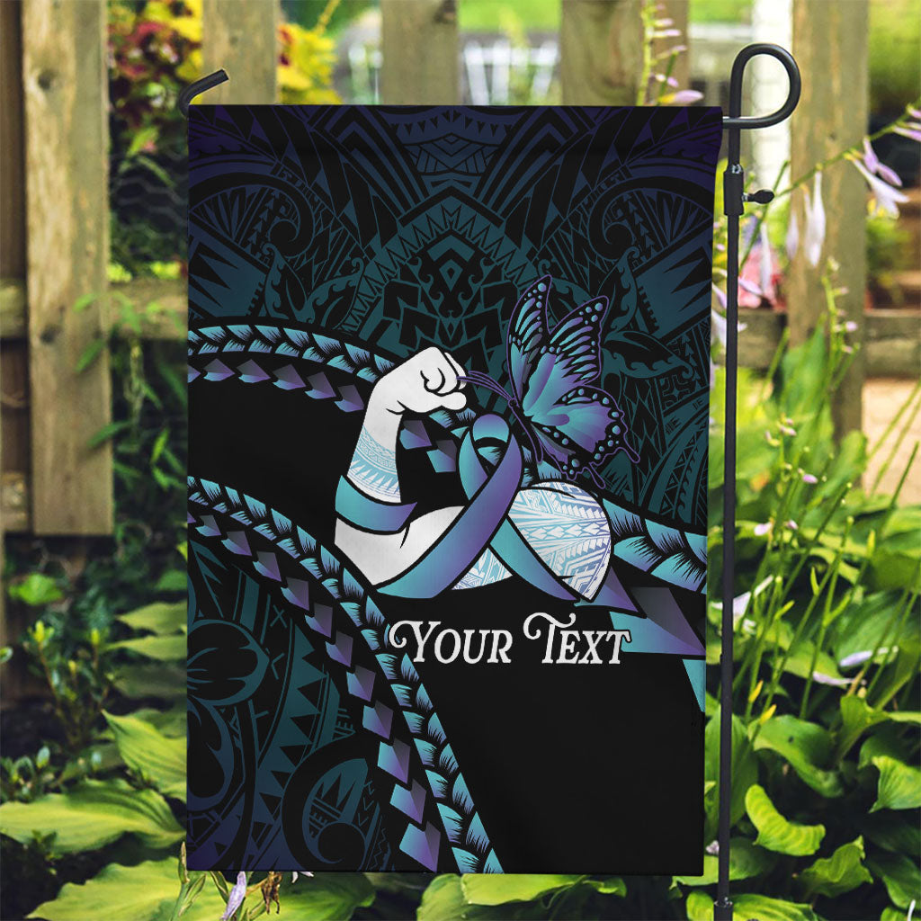 Personalised Polynesia Suicide Prevention Month Garden Flag Brave Strong Butterfly Teal Purple Ribbon LT14 Garden Flag Purple - Polynesian Pride
