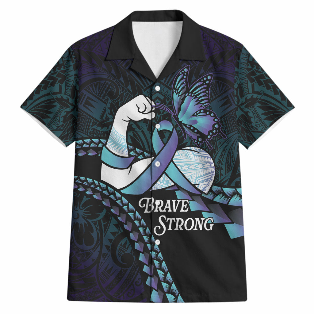 Personalised Polynesia Suicide Prevention Month Hawaiian Shirt Brave Strong Butterfly Teal Purple Ribbon LT14 Purple - Polynesian Pride