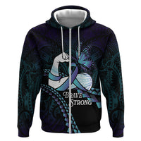 Personalised Polynesia Suicide Prevention Month Hoodie Brave Strong Butterfly Teal Purple Ribbon LT14 Zip Hoodie Purple - Polynesian Pride